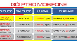 Đăng ký gói cước PT90 Mobifone chỉ 90k nhận 45GB dùng 30 ngày