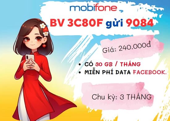 Hướng dẫn đăng ký gói cước 3C80F MobiFone nhận ngay 1GB/ngày- free Facebook, ClipTV suốt 3 tháng