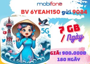Đăng ký gói cước 6YEAH150 Mobifone có 7GB mỗi ngày, dùng 6 tháng