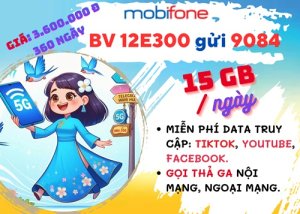 Gói cước 12E300 Mobifone: Có 15GB mỗi ngày, gọi thả ga, dùng 1 năm