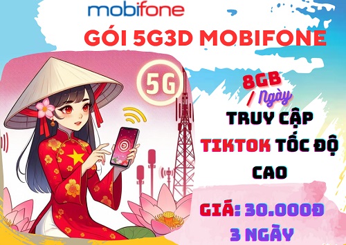 Đăng ký gói cước 5G3D Mobifone nhận ưu đãi 24GB data kèm 3 ngày miễn phí Tiktok