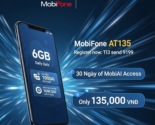 Đăng ký gói cước AT135 Mobifone nhận ưu đãi 180GB data và tiện ích miễn phí từ dịch vụ MobiAI